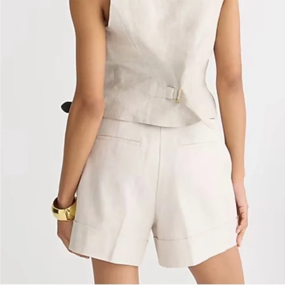 J. Crew Remi Linen-Blend Pleated High-Rise Shorts Flax NWOT Sz 0 - Picture 2 of 10